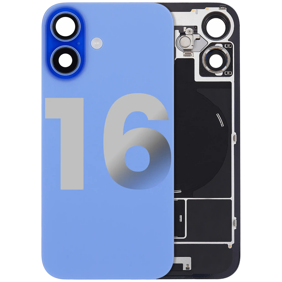 Back Glass W/ Mag Safe Magnet & Nfc & Flashlight Flex For I Phone 16 (Used Oem Pull: Grade C) (Ultramarine)