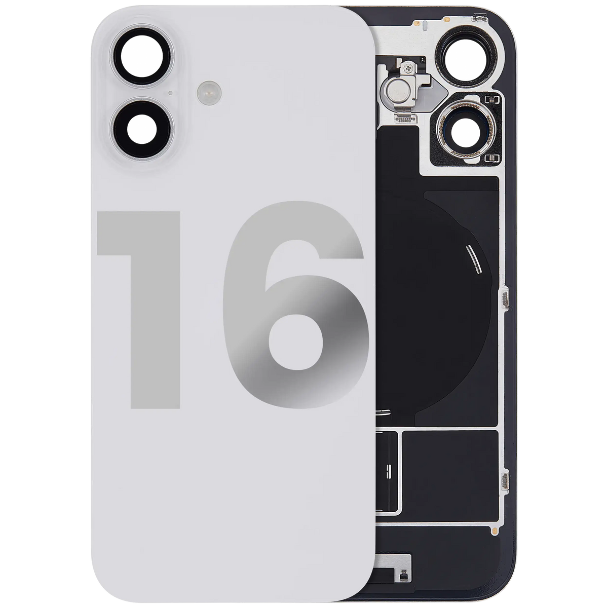 Back Glass W/ Mag Safe Magnet & Nfc & Flashlight Flex For I Phone 16 (Used Oem Pull: Grade C) (White)