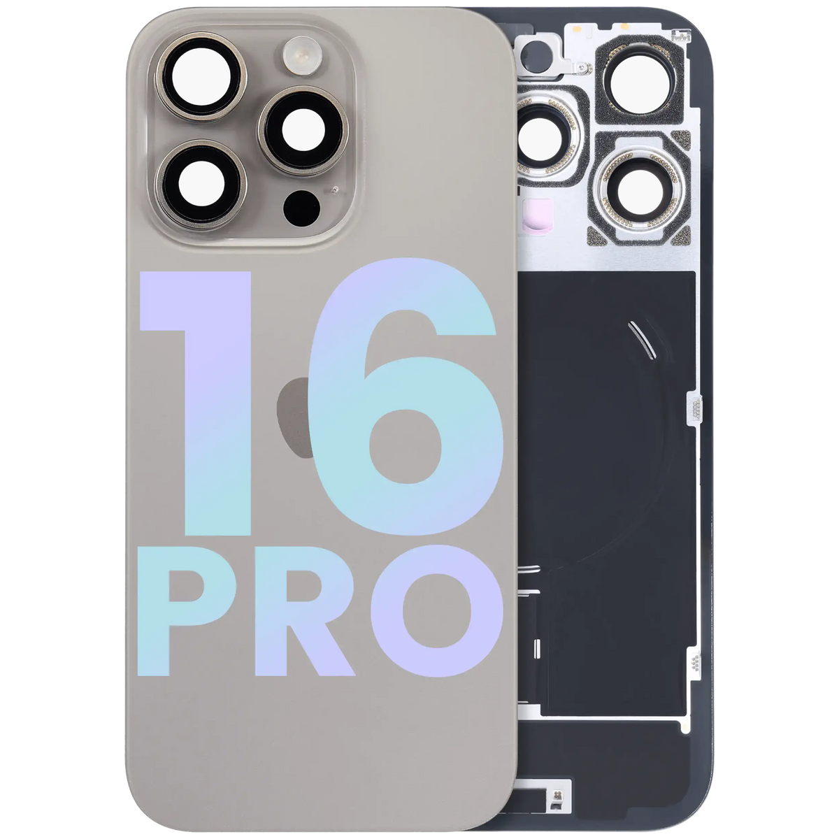 Back Glass With Mag Safe Magnet & Nfc & Flashlight Flex For I Phone 16 Pro (Genuine Oem) (Natural Titanium)
