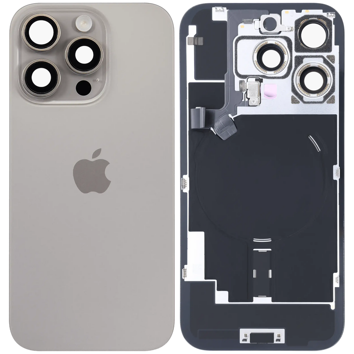 Back Glass With Mag Safe Magnet & Nfc & Flashlight Flex For I Phone 16 Pro (Genuine Oem) (Natural Titanium)
