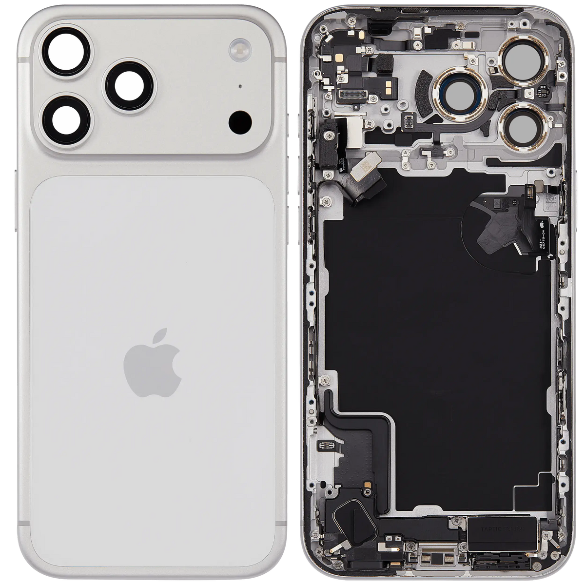 Back Housing W/ Charging Port Flex & Small Parts Compatible For I Phone 17 Pro Max (Eu / Global Version) (Used Oem Pull: Grade A) (Silver)
