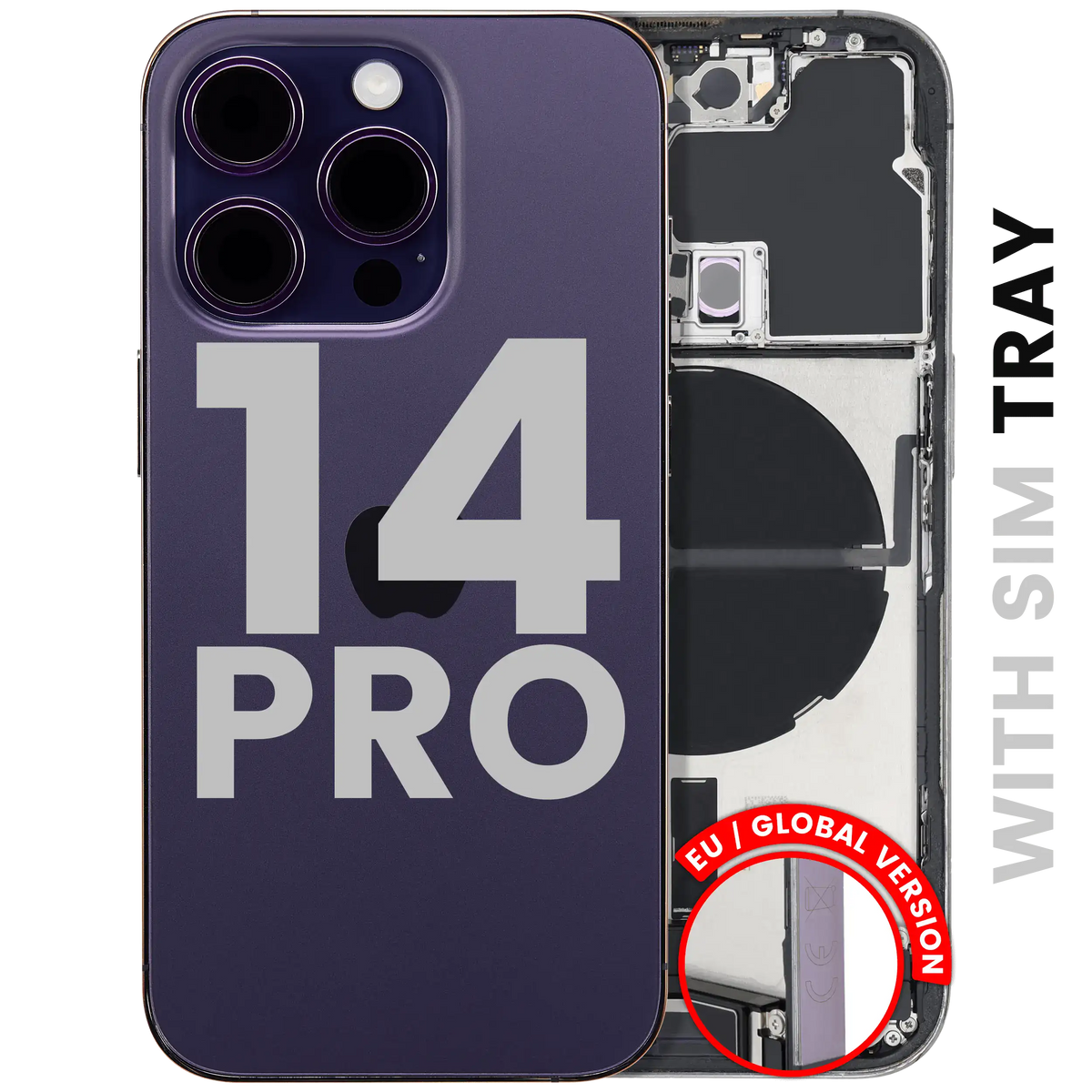 Back Housing W/ Charging Port Flex & Small Parts For I Phone 14 Pro (Eu / Global Version) (Used Oem Pull: Grade B) (Deep Purple)