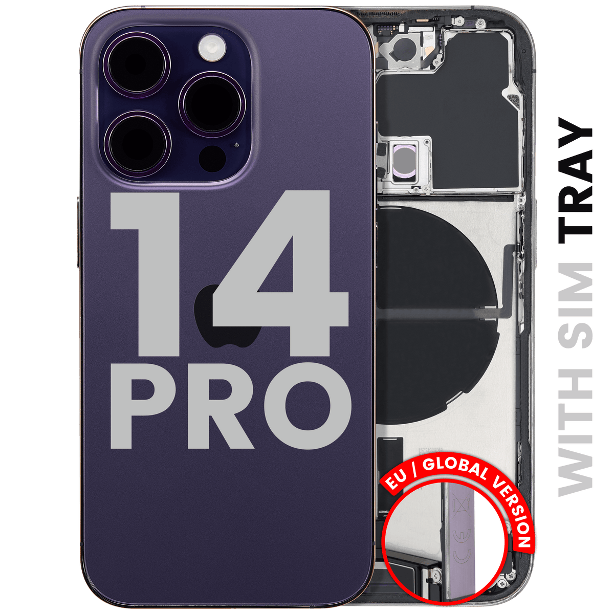 Back Housing W/ Charging Port Flex & Small Parts For I Phone 14 Pro (Eu / Global Version) (Used Oem Pull: Grade C) (Deep Purple)