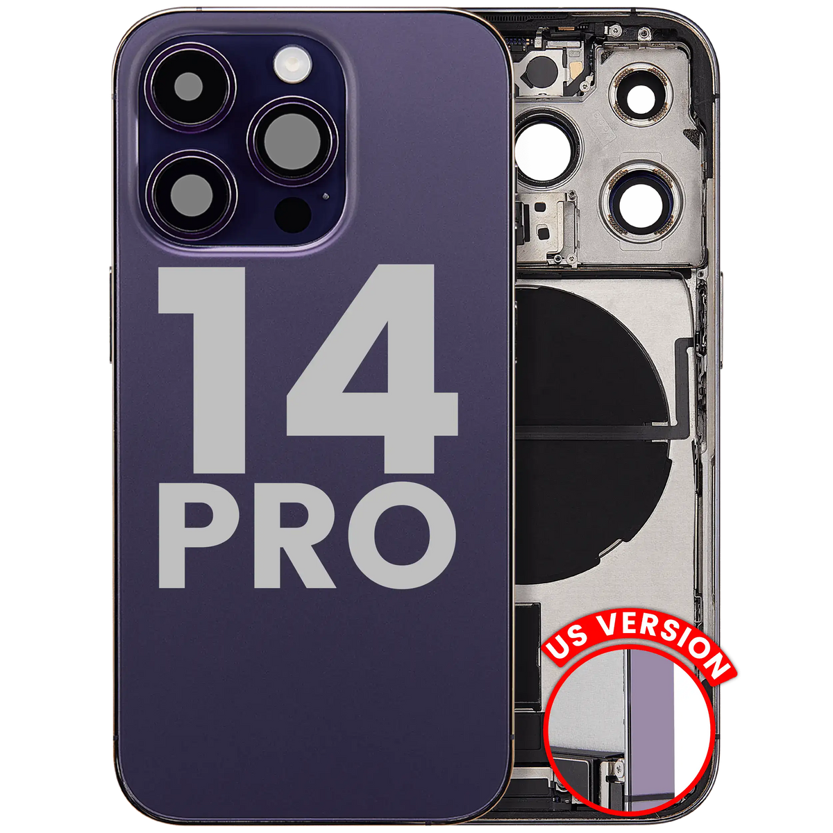 Back Housing W/ Charging Port Flex & Small Parts For I Phone 14 Pro (Us Version) (Used Oem Pull: Grade C) (Deep Purple)