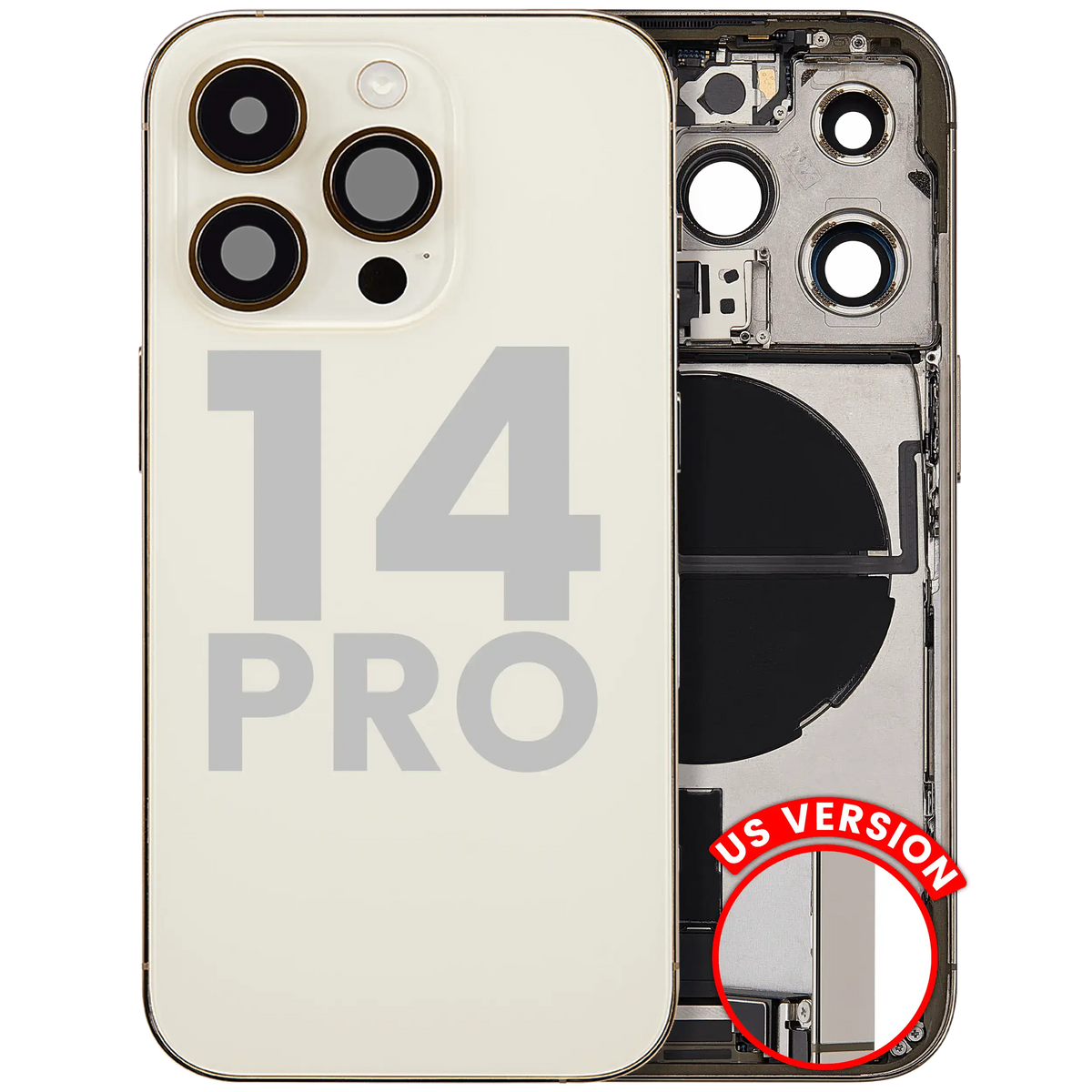 Back Housing W/ Charging Port Flex & Small Parts For I Phone 14 Pro (Us Version) (Used Oem Pull: Grade C) (Gold)