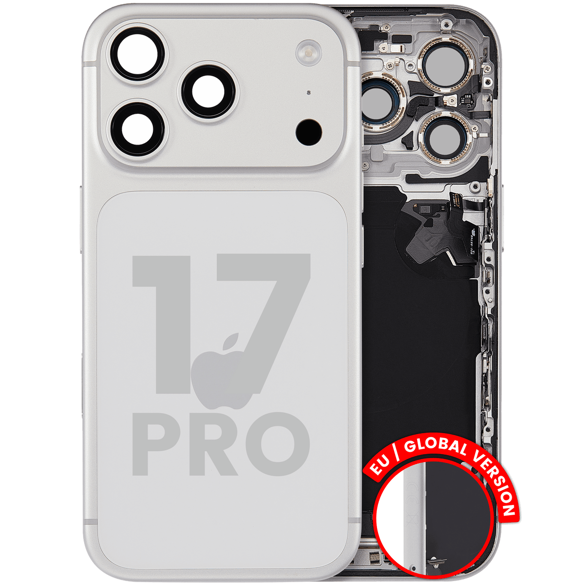 Back Housing W/ Charging Port Flex & Small Parts For I Phone 17 Pro (Eu / Global Version) (Used Oem Pull: Grade B) (Silver)