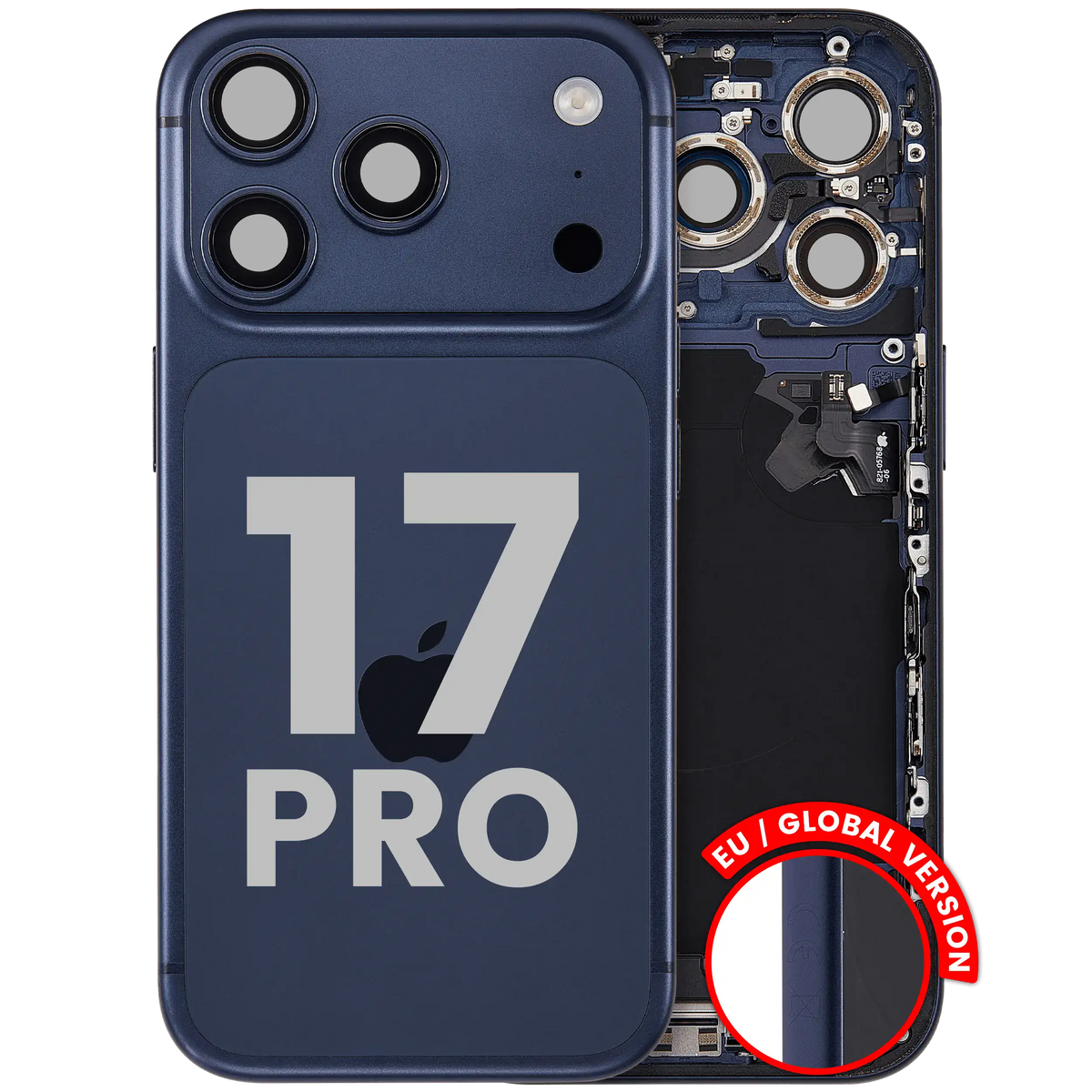 Back Housing W/ Charging Port Flex & Small Parts For I Phone 17 Pro (Eu / Global Version) (Used Oem Pull: Grade C) (Deep Blue)