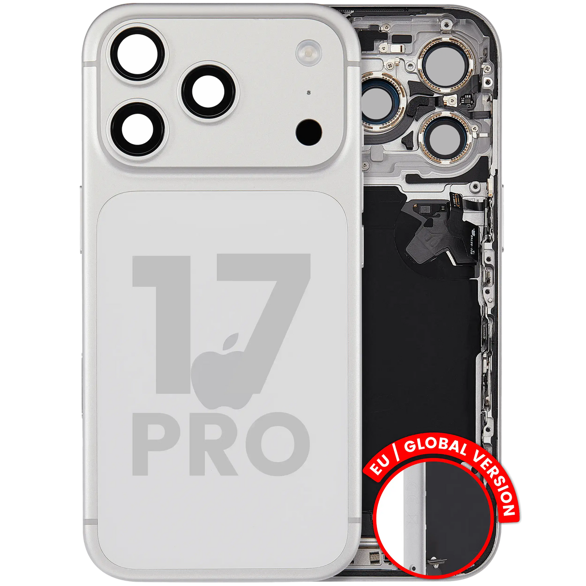 Back Housing W/ Charging Port Flex & Small Parts For I Phone 17 Pro (Eu / Global Version) (Used Oem Pull: Grade C) (Silver)