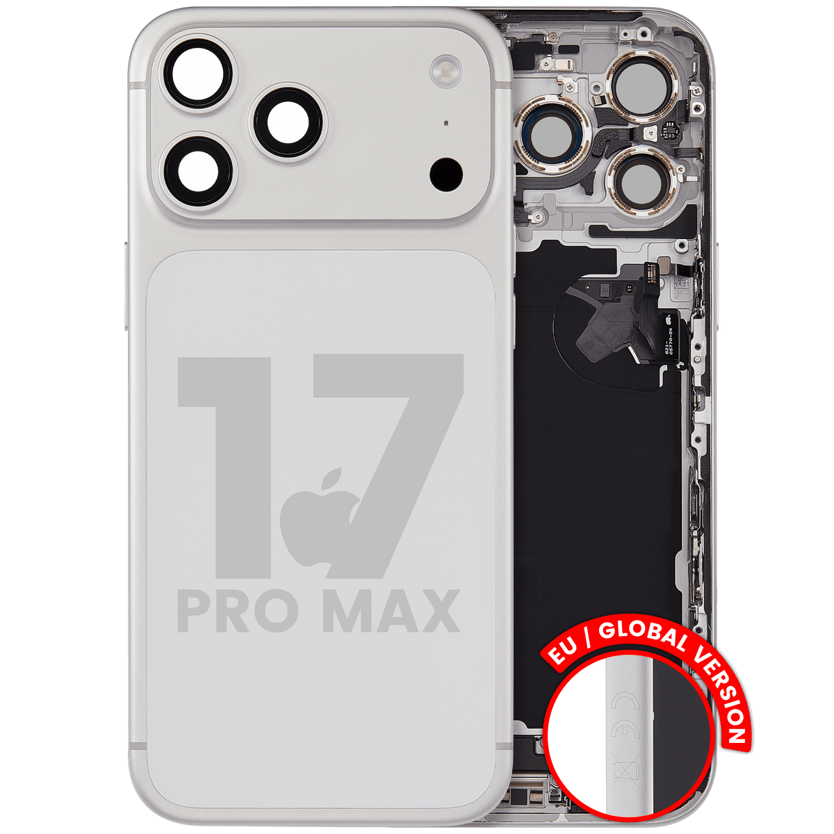 Back Housing W/ Charging Port Flex & Small Parts For I Phone 17 Pro Max (Eu / Global Version) (Used Oem Pull: Grade C) (Silver)