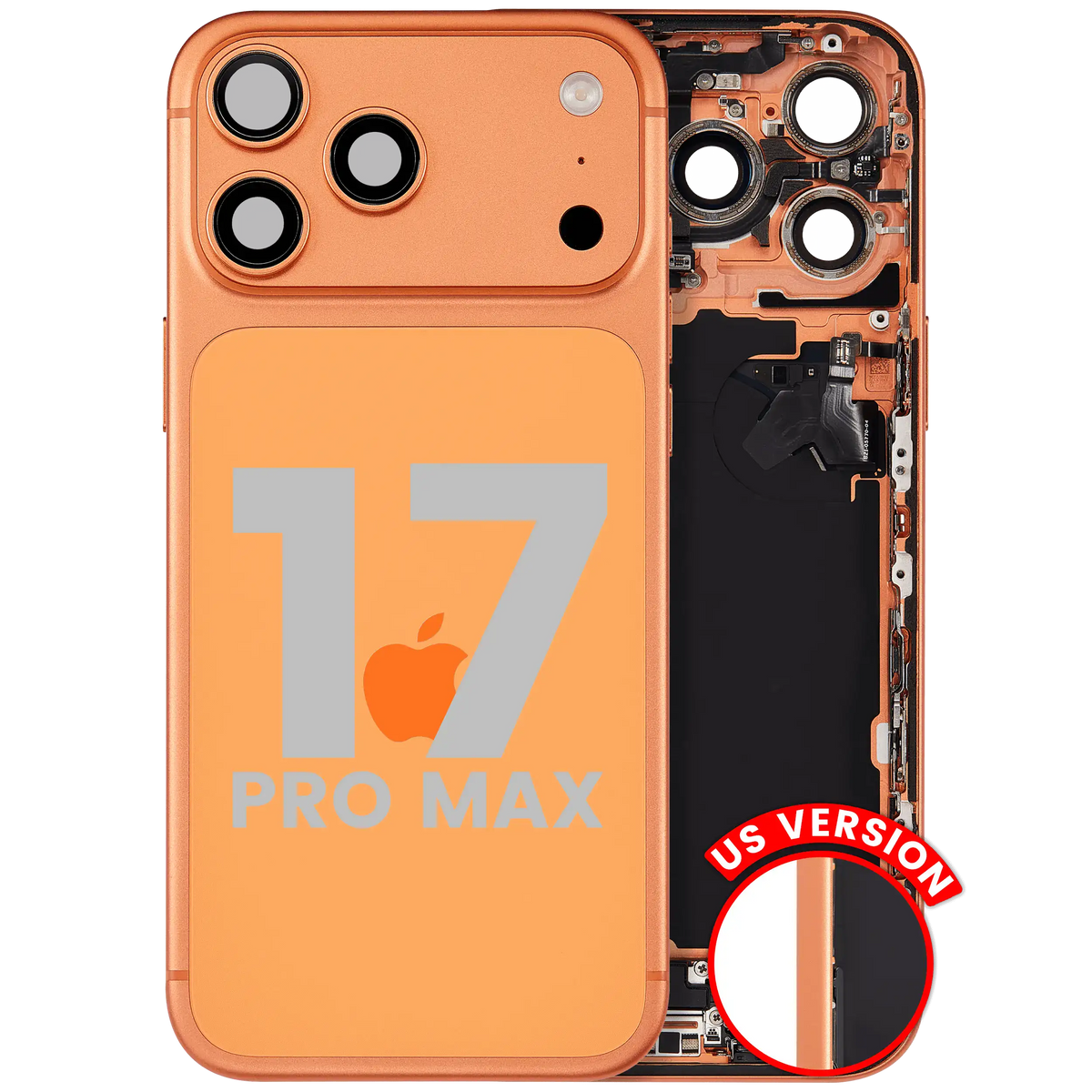 Back Housing W/ Charging Port Flex & Small Parts For I Phone 17 Pro Max (Us Version) (Used Oem Pull: Grade C) (Cosmic Orange)