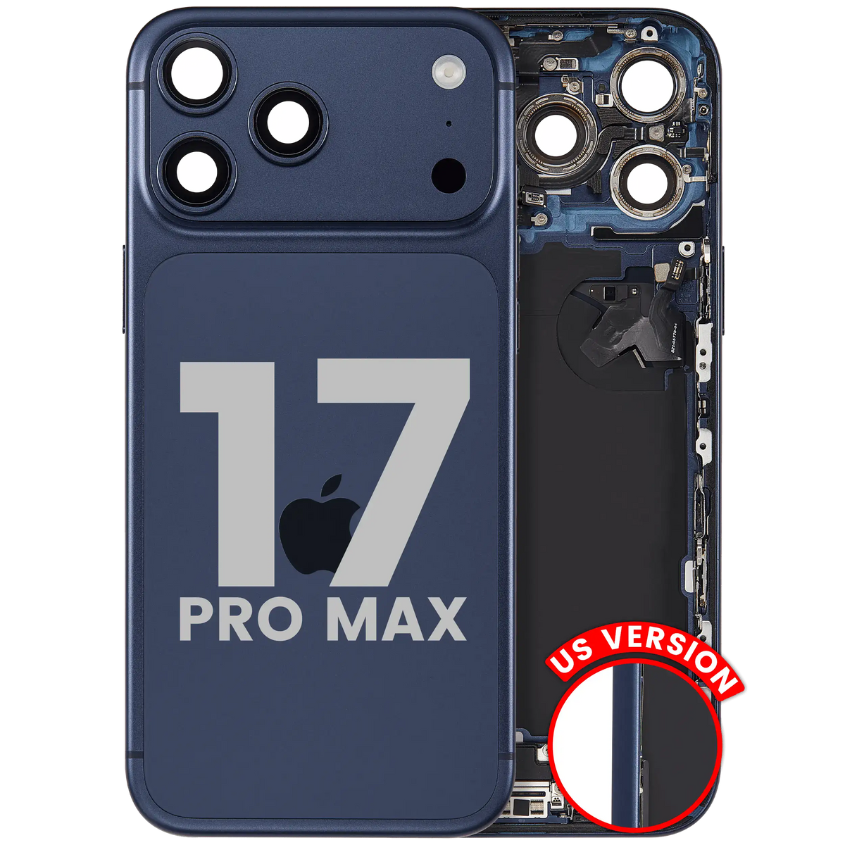 Back Housing W/ Charging Port Flex & Small Parts For I Phone 17 Pro Max (Us Version) (Used Oem Pull: Grade C) (Deep Blue)