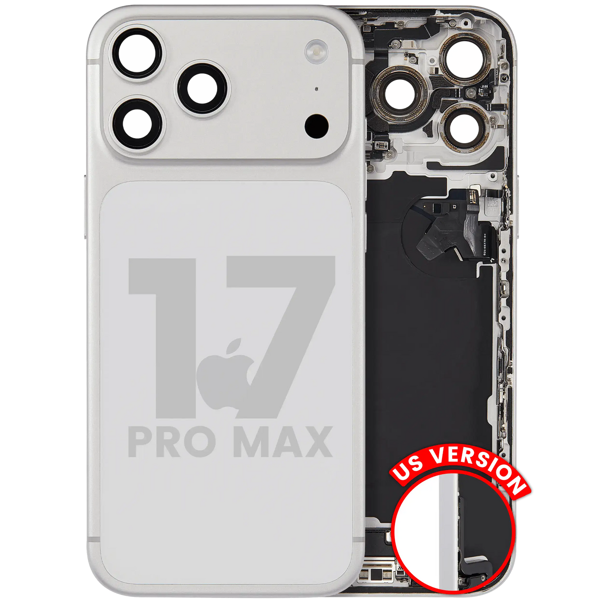 Back Housing W/ Charging Port Flex & Small Parts For I Phone 17 Pro Max (Us Version) (Used Oem Pull: Grade C) (Silver)