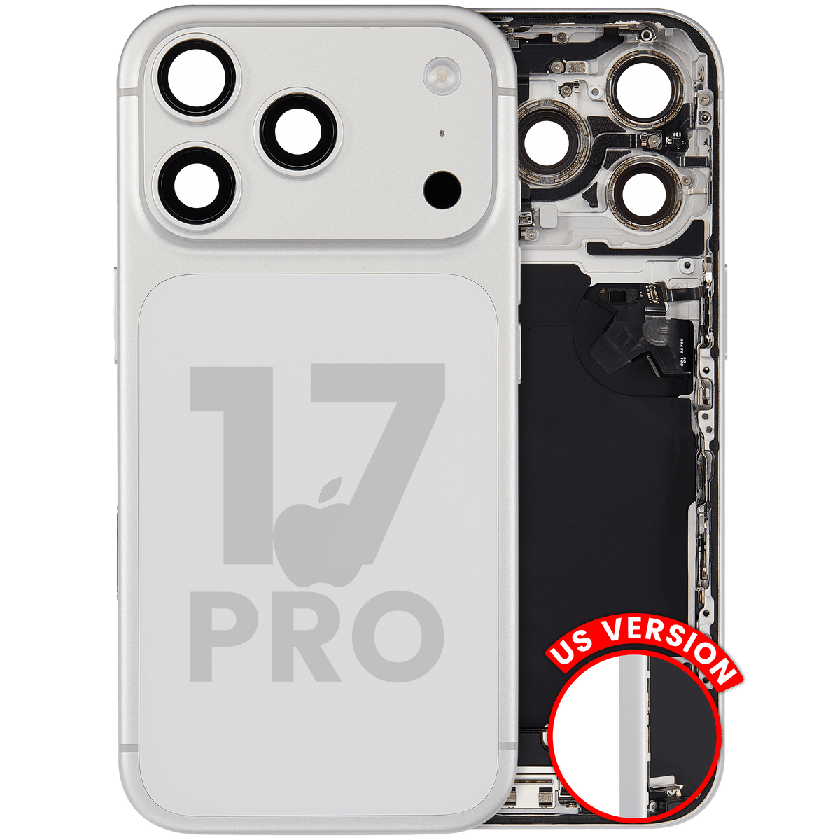 Back Housing W/ Charging Port Flex & Small Parts For I Phone 17 Pro (Us Version) (Used Oem Pull: Grade B) (Silver)
