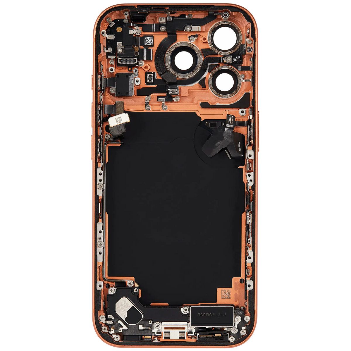 Back Housing W/ Charging Port Flex & Small Parts For I Phone 17 Pro (Us Version) (Used Oem Pull: Grade C) (Cosmic Orange)