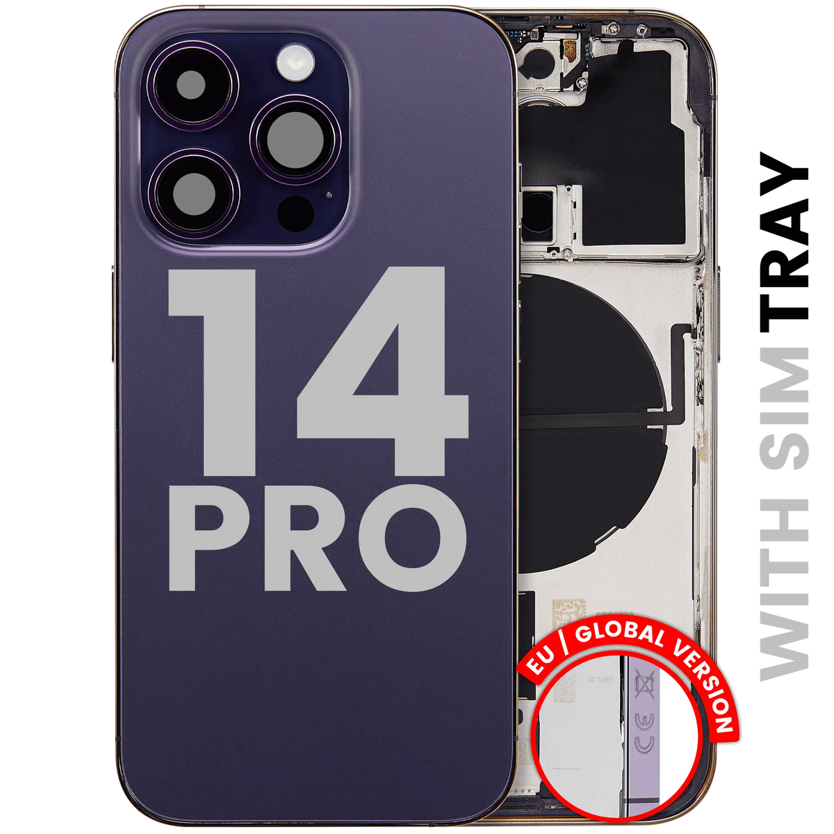 Back Housing W/ Small Parts For I Phone 14 Pro (Eu / Global Version) (Used Oem Pull: Grade B) (Deep Purple)