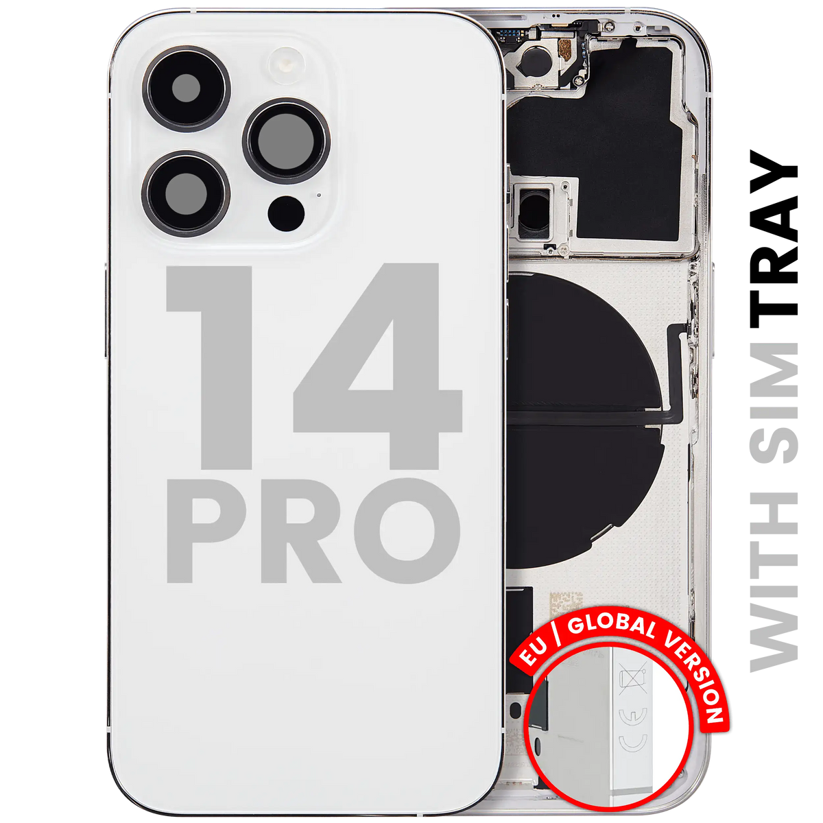 Back Housing W/ Small Parts For I Phone 14 Pro (Eu / Global Version) (Used Oem Pull: Grade C) (Silver)