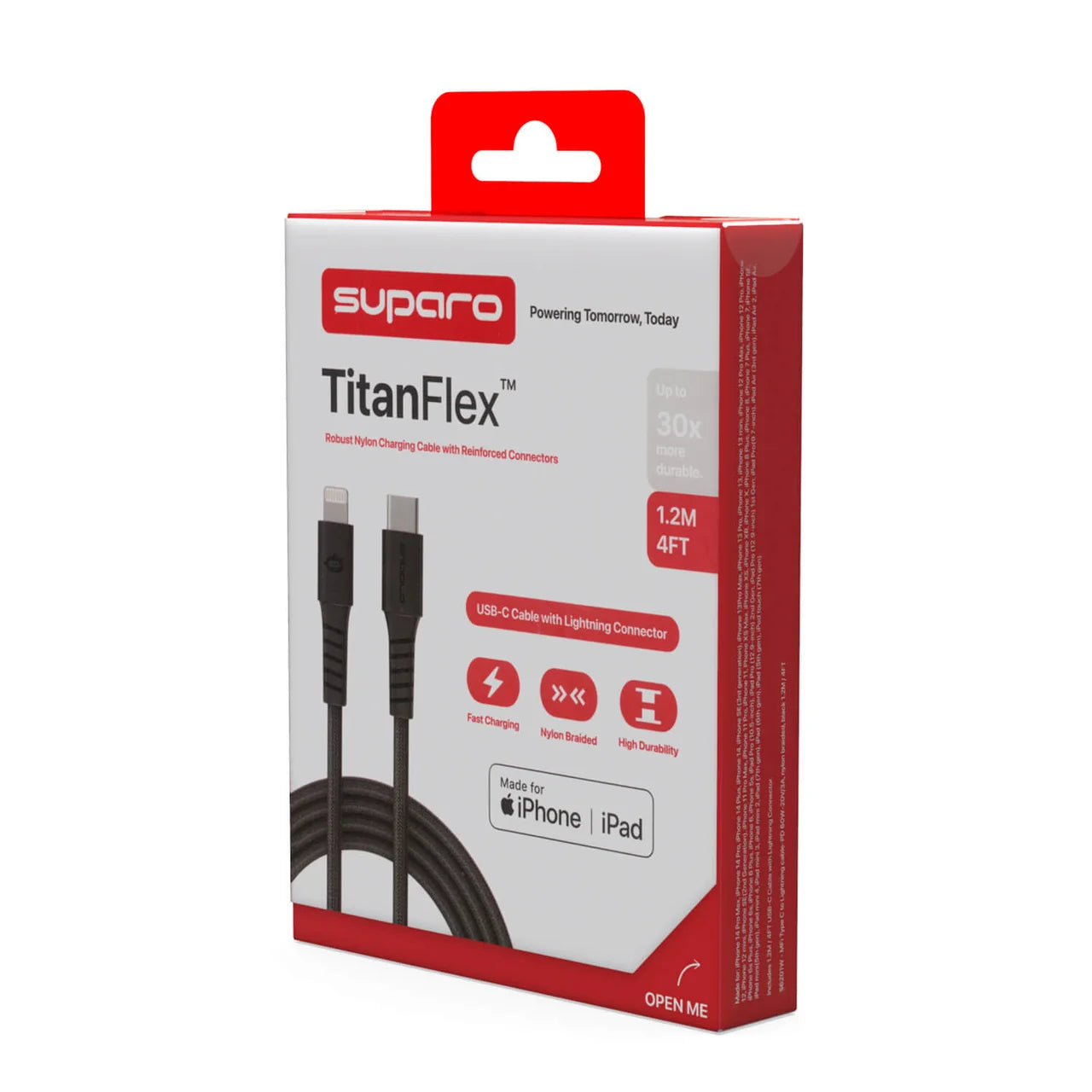 Suparo MFi Type C To Lightning Cable-PD 60W - 20V/3A Nylon Braided Black 1.2m