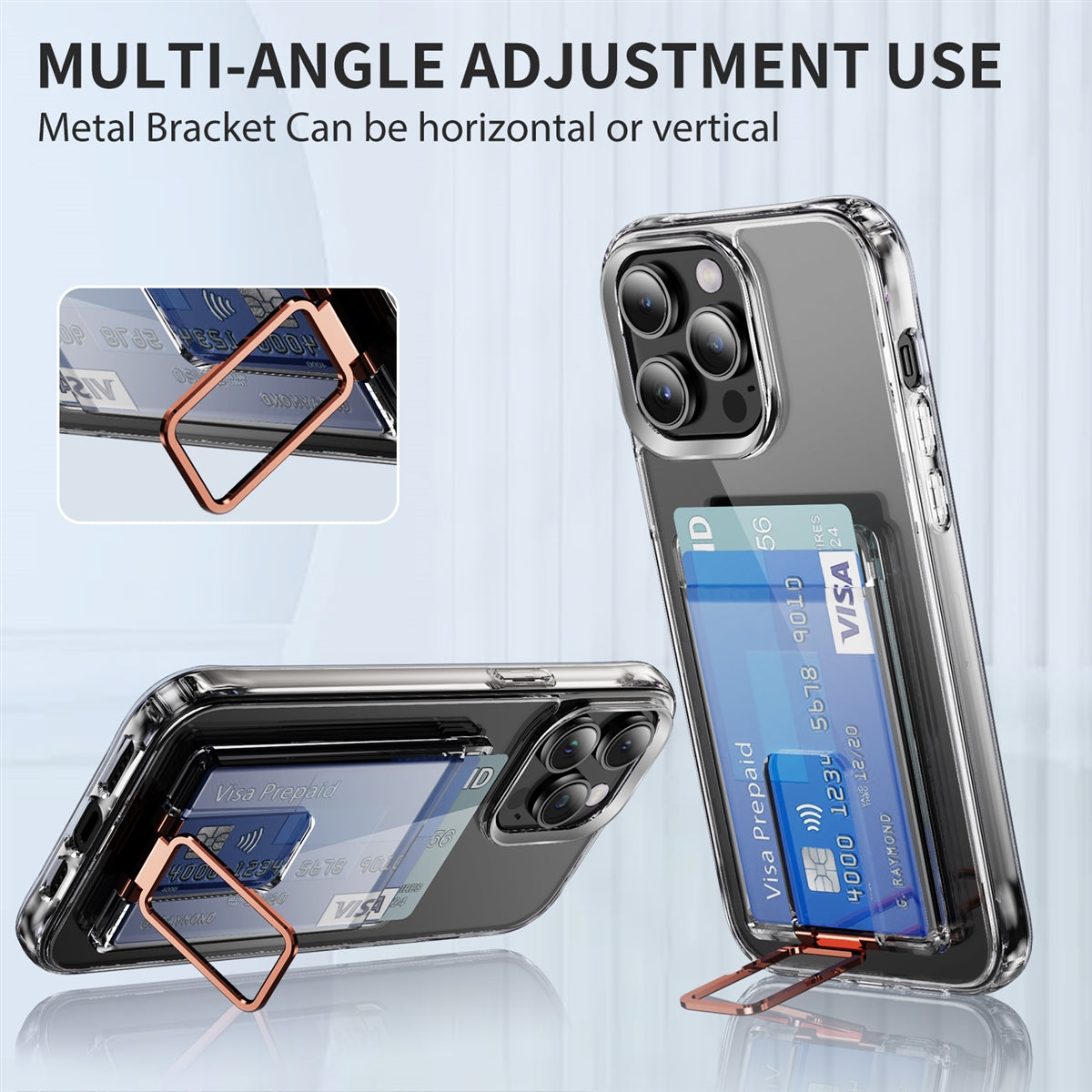 Crystal Magnetic Magsafe Card Holder With Bracket Rose Gold