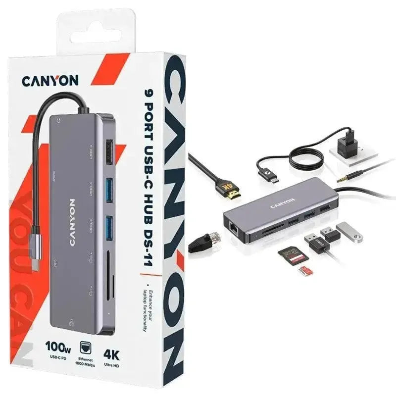 Canyon DS-11 9 Port 100W 4K Multiport USB-C HUB Grey