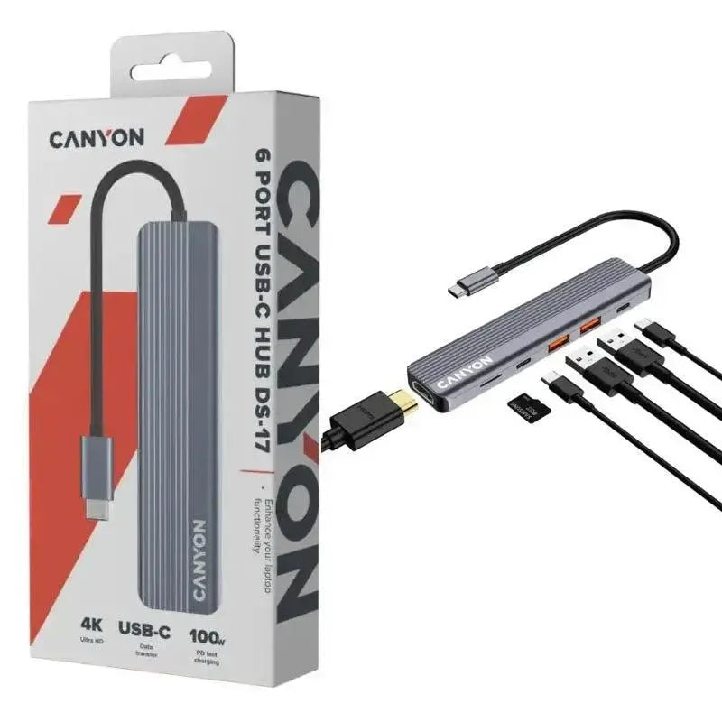Canyon DS-17 6 Port 100W 4K Multiport USB-C HUB Grey