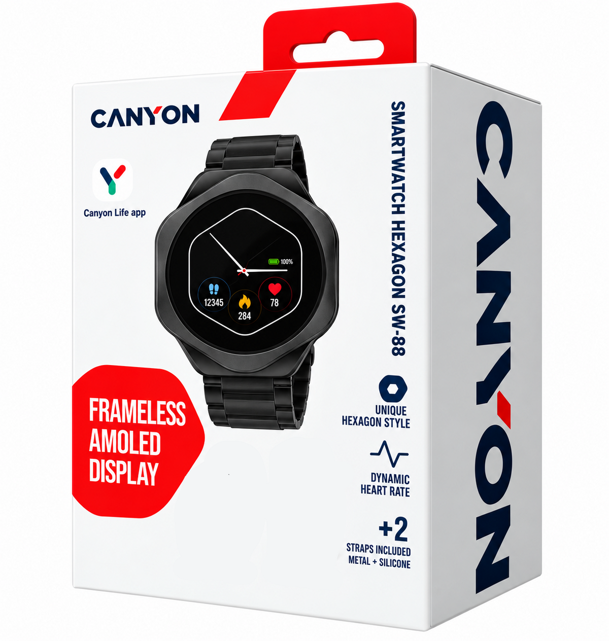 Canyon Smart Watch Hexagon 88 2 Strap / Metal / Silicon Black