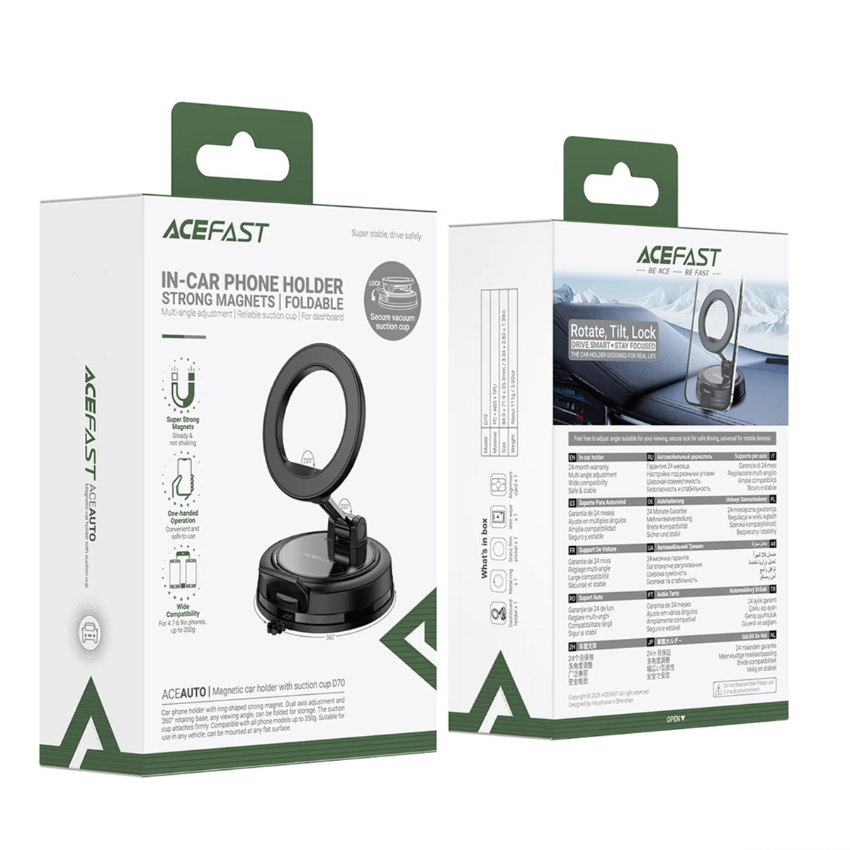 ACEFAST D70 Magsafe Magnetic Car Holder With Suction Cup Black