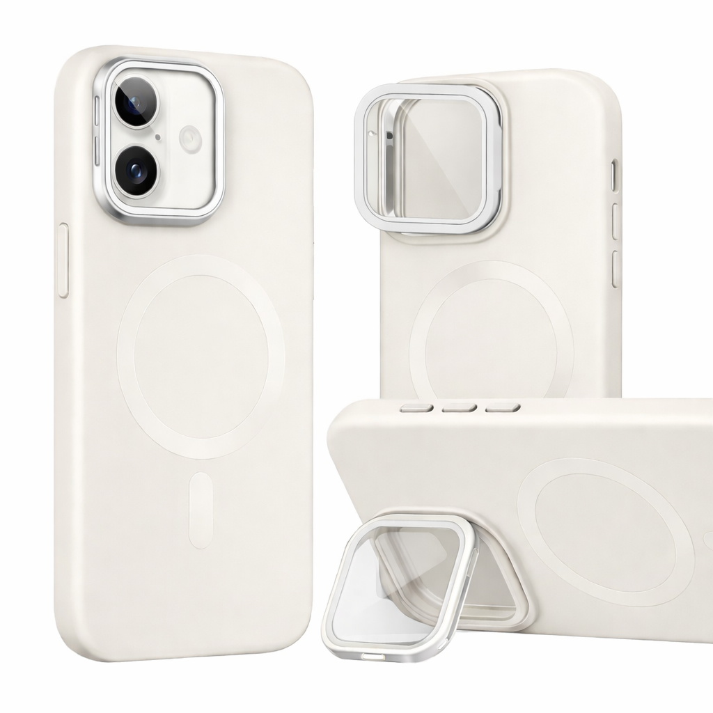 For Apple iPhone 17 Liquid Silicon With Camera Holder Magsafe Case White