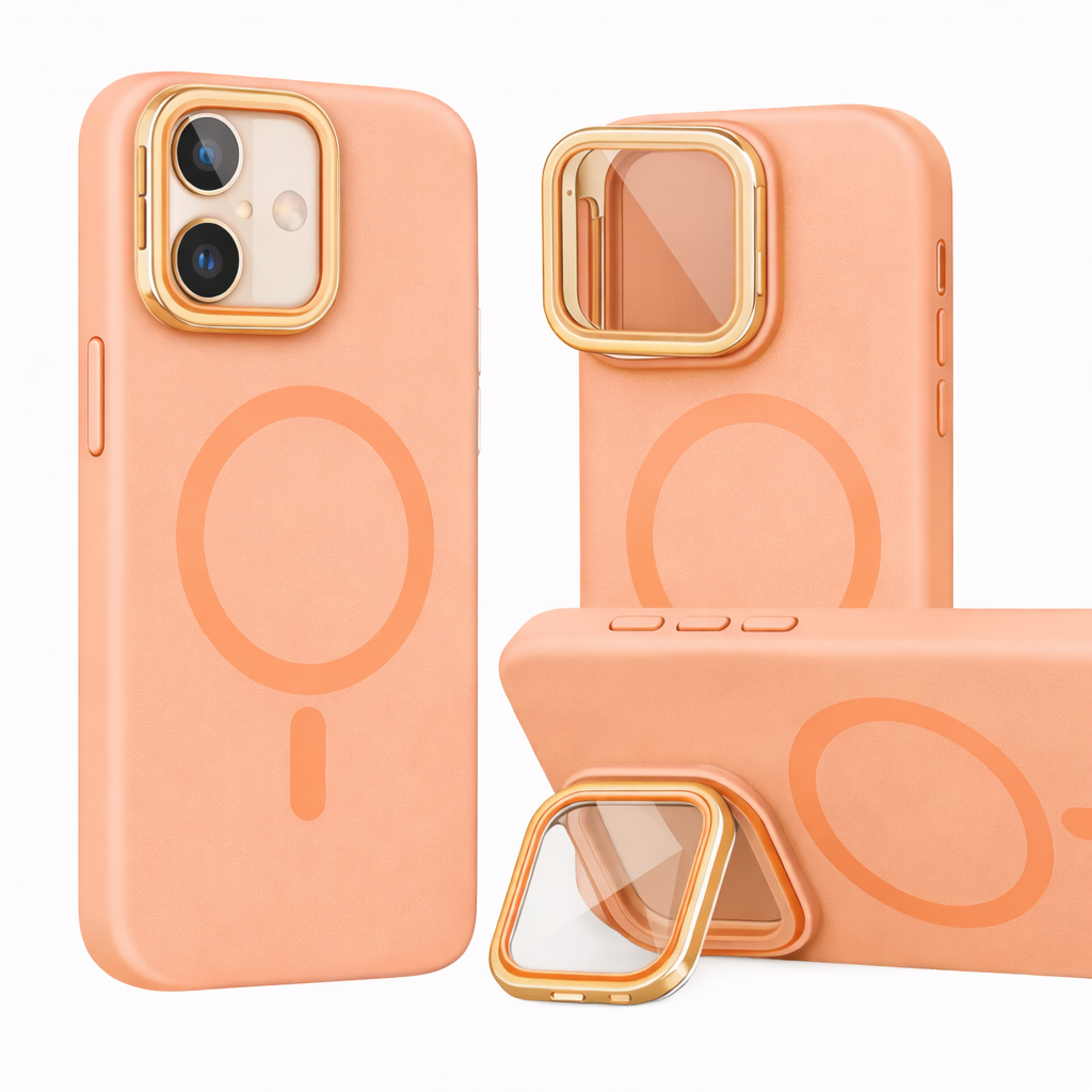 For Apple iPhone 17 Liquid Silicon With Camera Holder Magsafe Case Orange