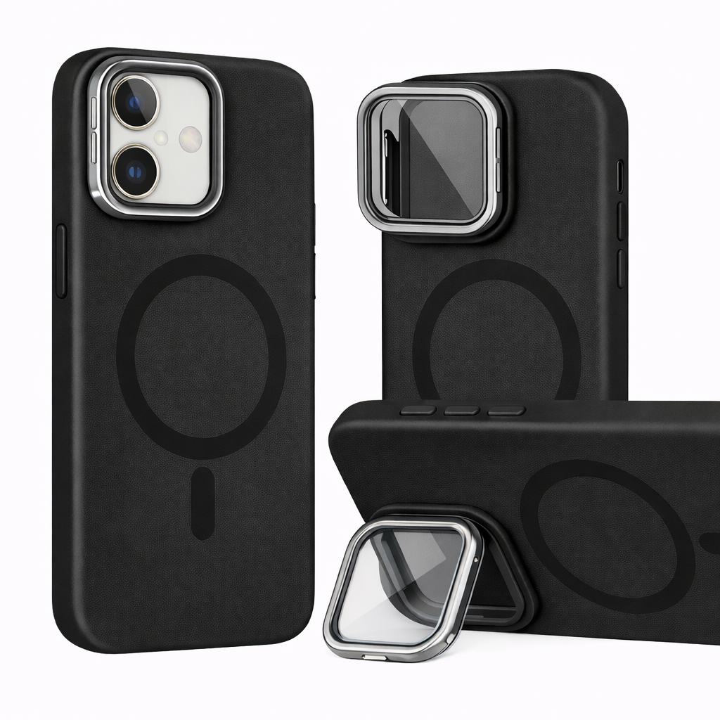 For Apple iPhone 17 Liquid Silicon With Camera Holder Magsafe Case Black