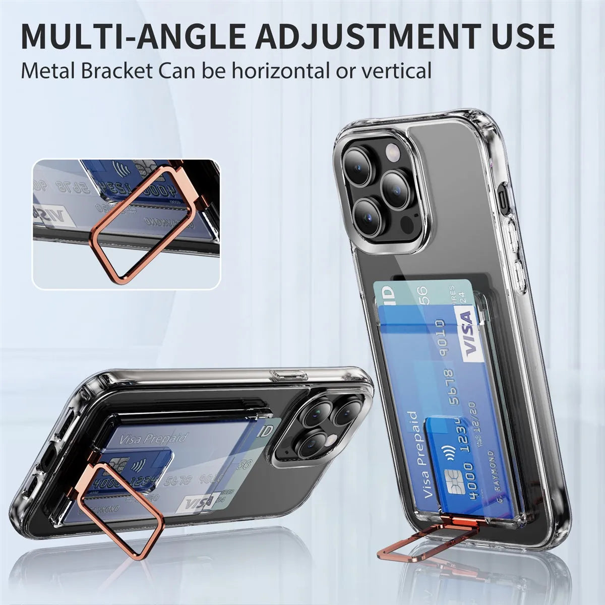 Crystal Magnetic Magsafe Card Holder With Bracket Rose Gold