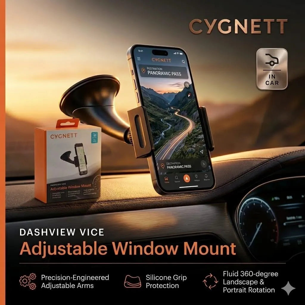 Cygnett Adjustable Dash & Glass Mount Rotable Car Holder Black