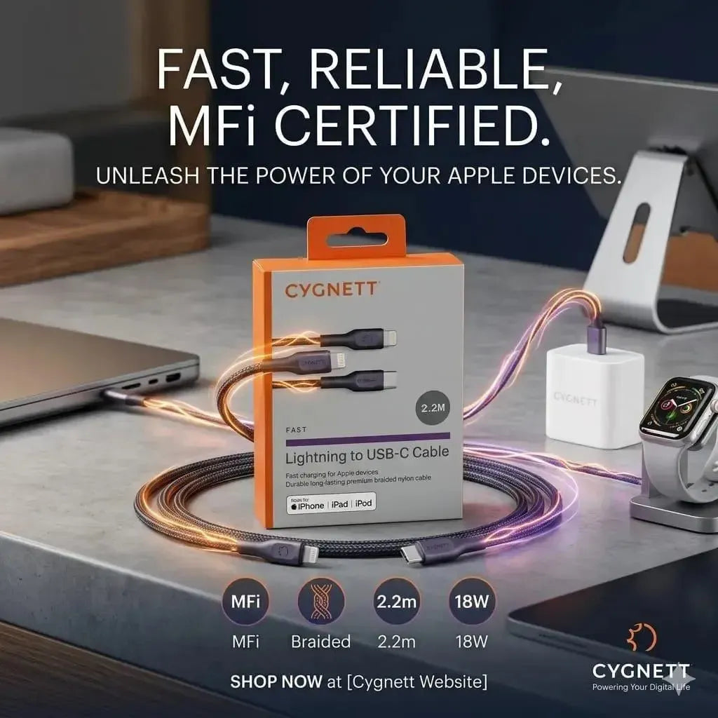 Cygnett CY3727PCCSL Braided C - Lightning Power Cable 2.2m MFi Black