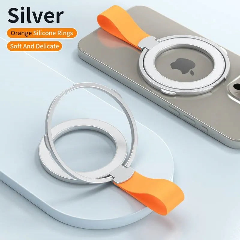 Delicate Silicon Finger Grip Strong Magsafe Ring Holder Silver & Orange