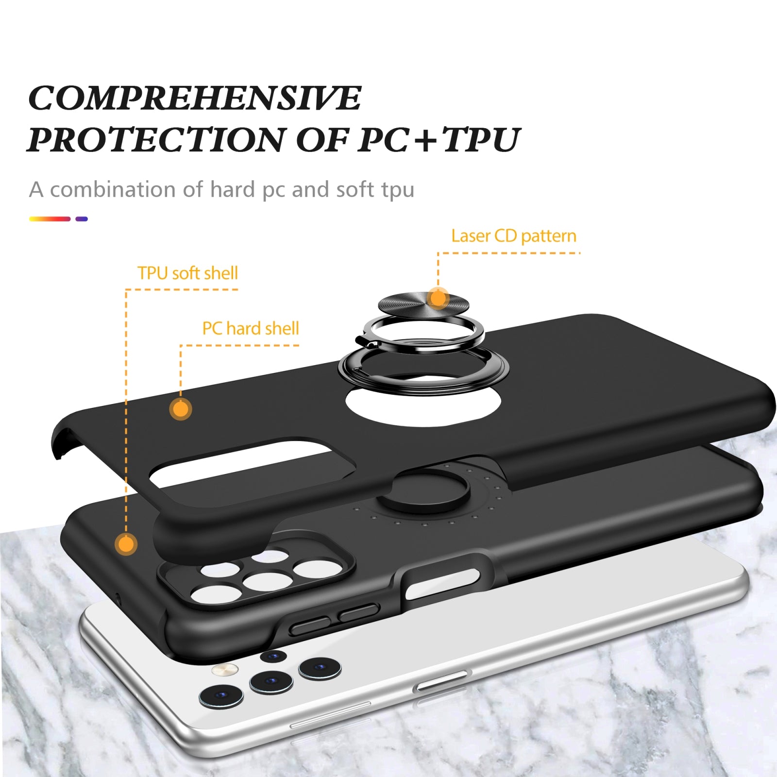 For Samsung Galaxy A26 5G Dual Layer Invisible Ring Case Black
