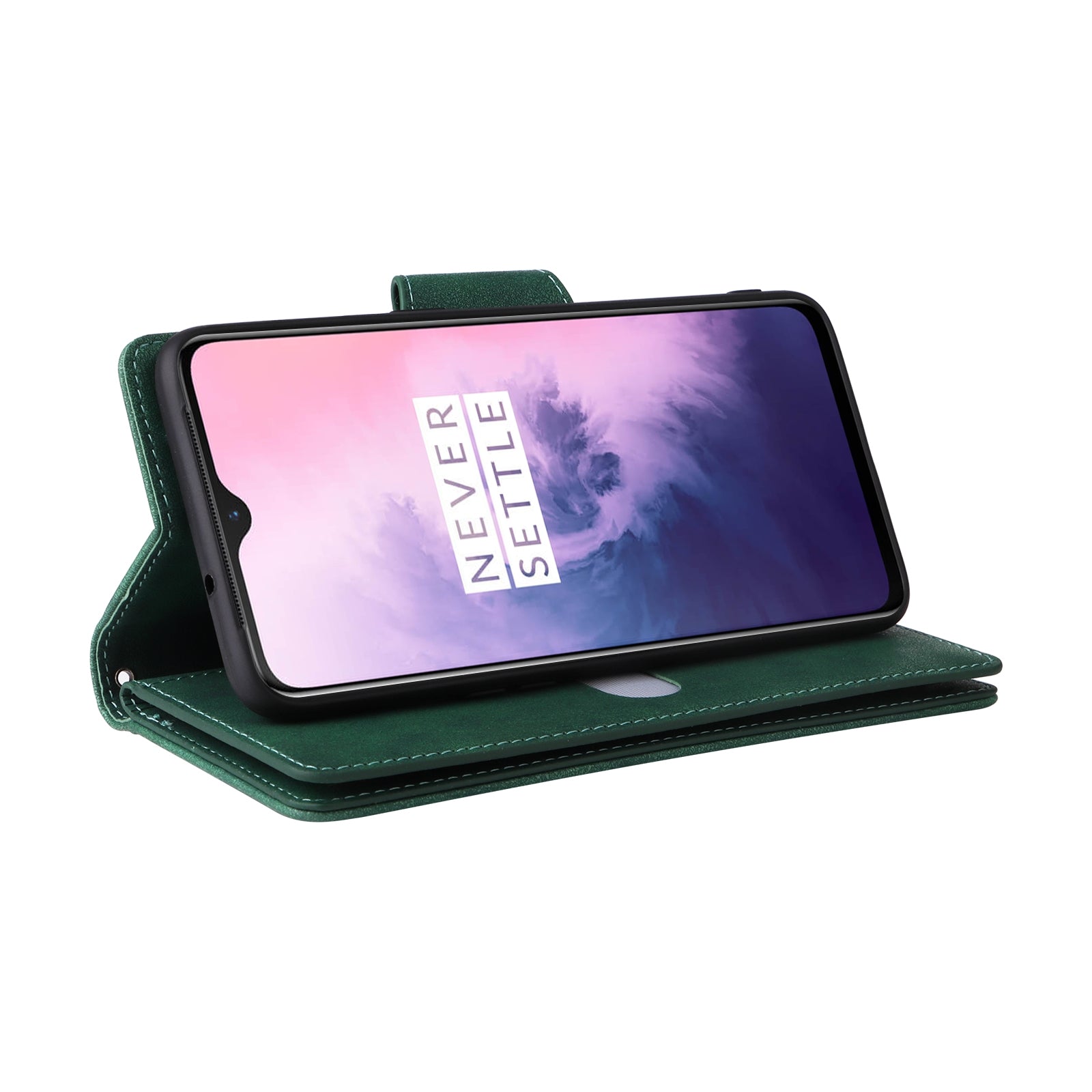 For OnePlus 7 Rivet Buckle 9 Cards Three Fold Leather Phone Case Green-www.firsthelptech.ie