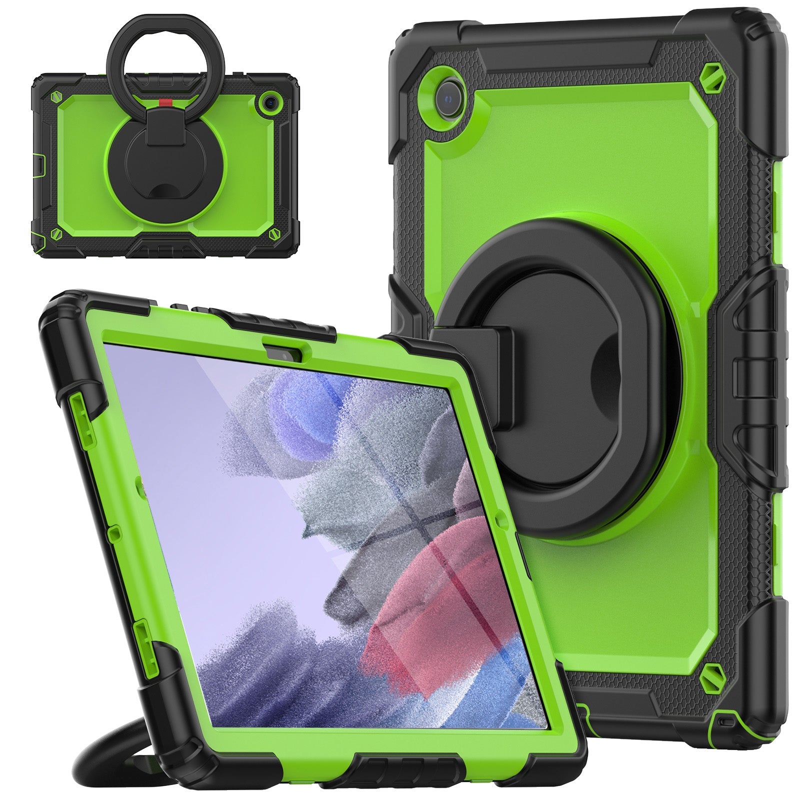 For Samsung Galaxy Tab A7 Lite Case with Adjustable Shoulder Strap & Bracelet Holder Silicone Yellow Green-www.firsthelptech.ie