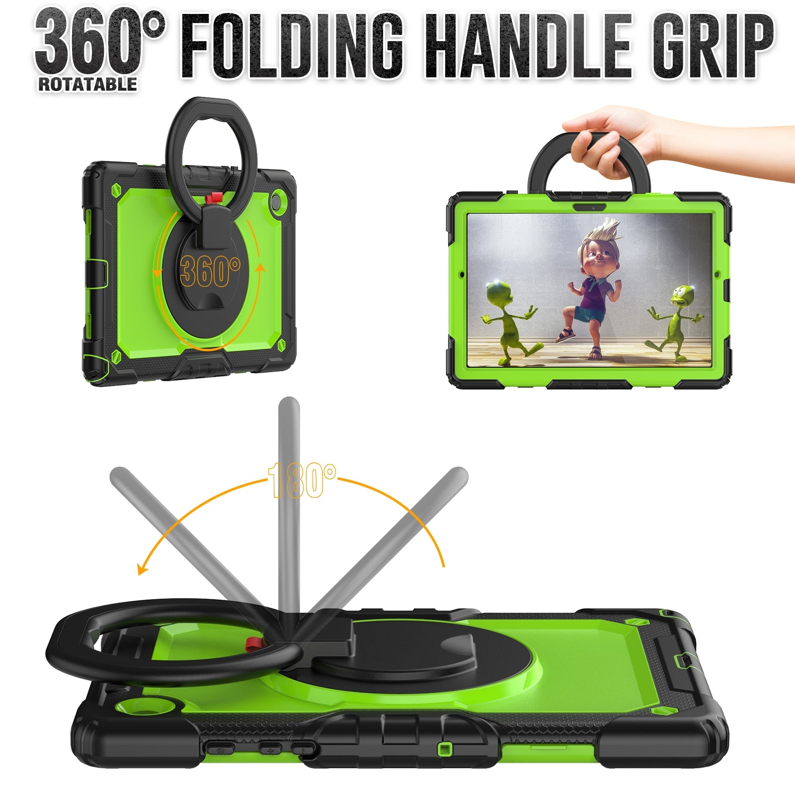 For Samsung Galaxy Tab A7 Lite Case with Adjustable Shoulder Strap & Bracelet Holder Silicone Yellow Green-www.firsthelptech.ie