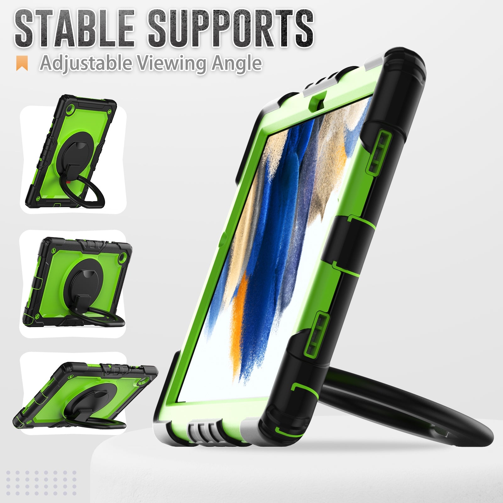 For Samsung Galaxy Tab A7 Lite Case with Adjustable Shoulder Strap & Bracelet Holder Silicone Yellow Green-www.firsthelptech.ie