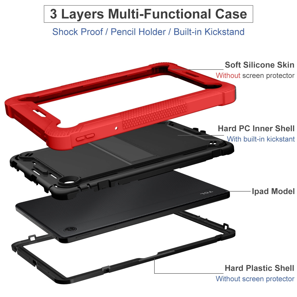 For TCL Tab 10 5G Shockproof Silicone Hybrid PC Tablet Case with Holder Black