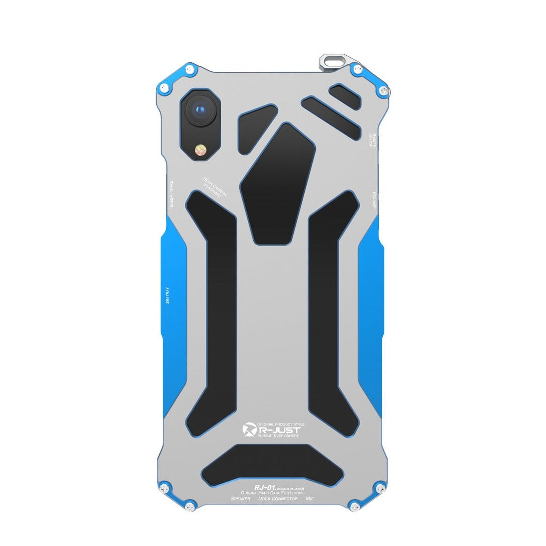 For Apple iPhone XR R-JUST Shockproof Armor Metal Protective Case Blue-www.firsthelptech.ie