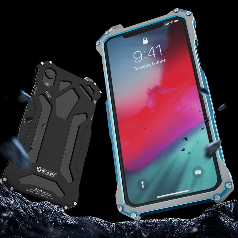 For Apple iPhone XR R-JUST Shockproof Armor Metal Protective Case Blue-www.firsthelptech.ie