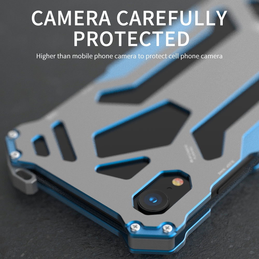 For Apple iPhone XR R-JUST Shockproof Armor Metal Protective Case Blue-www.firsthelptech.ie