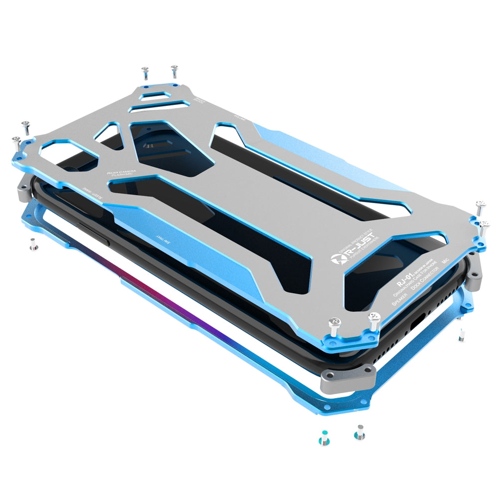 For Apple iPhone XR R-JUST Shockproof Armor Metal Protective Case Blue-www.firsthelptech.ie