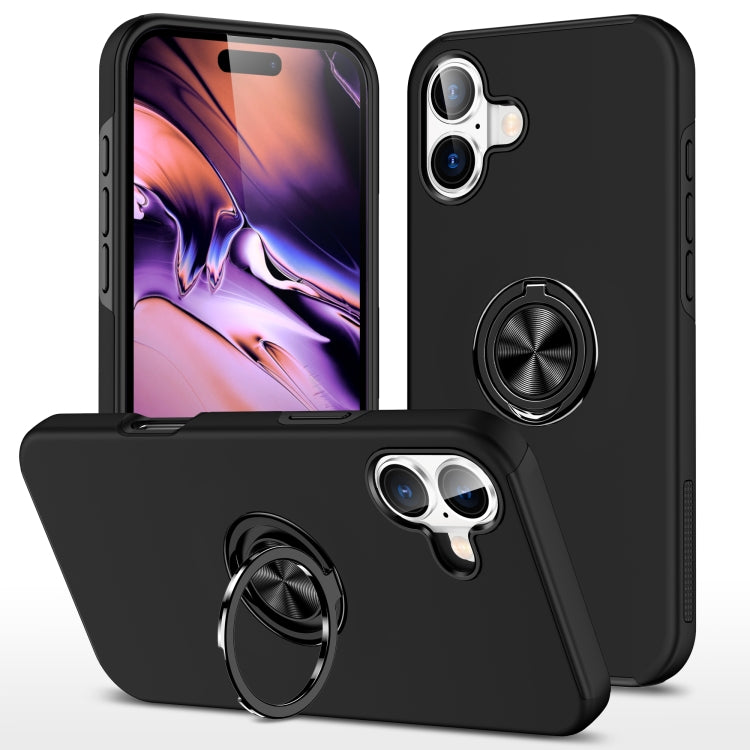 For Apple iPhone 16 Dual Layer Invisible Ring Case Black