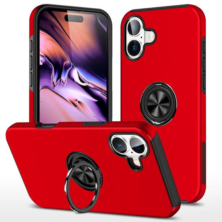 For Apple iPhone 16 Dual Layer Invisible Ring Case Red