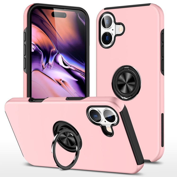 For Apple iPhone 16 Dual Layer Invisible Ring Case Pink