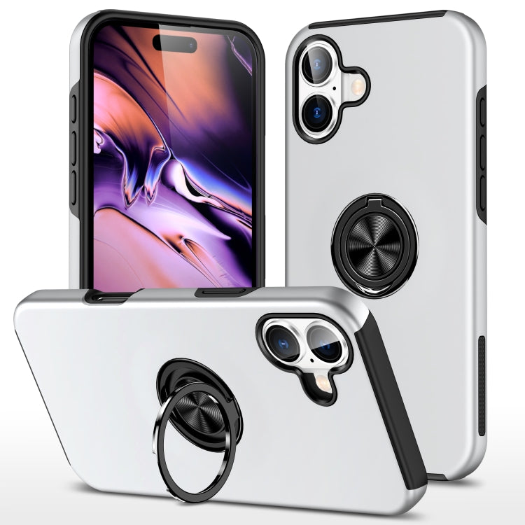 For Apple iPhone 16 Dual Layer Invisible Ring Case Silver