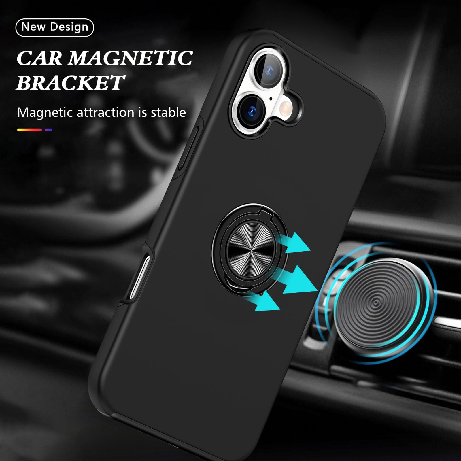 For Apple iPhone 17 Dual Layer Invisible Ring Case Black