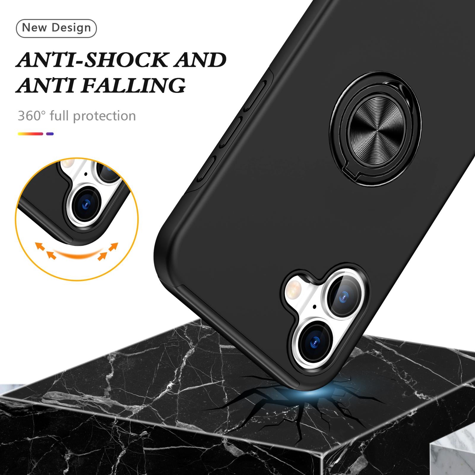 For Apple iPhone 17 Dual Layer Invisible Ring Case Black