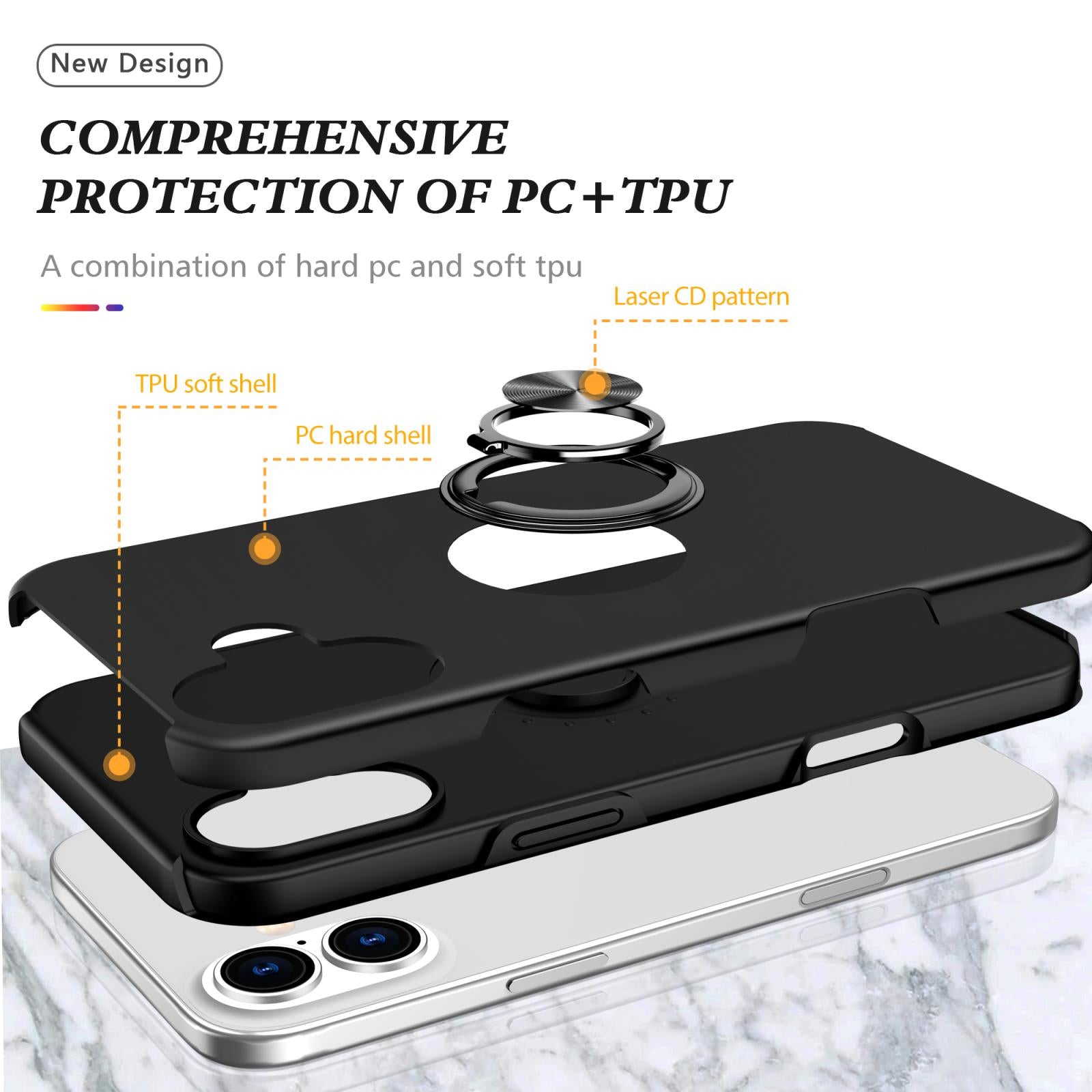 For Apple iPhone 17 Dual Layer Invisible Ring Case Black